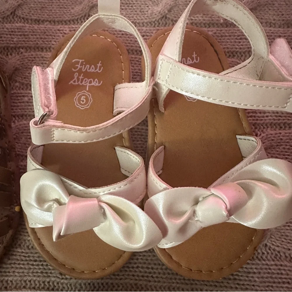 NWOT 3pc Carter’s/First Steps Baby Girl Sandals Bundle, Gold & Neutrals, Size 5